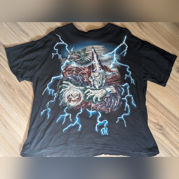 Dead stock Rare 90s Vintage American Thunder Wizard And Dragon Lighting Bolt Tee